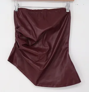 Faux Leather Tube Top Women S Burgundy Asymmetrical Ruched Excellent thumbnail 1