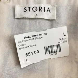 Storia Ruby & Jenna Tie Front‎ Puff Sleeve Dress Lemon Size Large Fairycore Open thumbnail 11