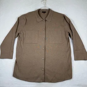 Quince Eco-Knit‎ Milano Stitch Oversized Shirt Jacket Warm Taupe Womens Size M thumbnail 1
