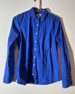 J. Crew Womens Size M Blue Stretch Perfect Long Sleeve Button-Front Cotton Shirt thumbnail 1