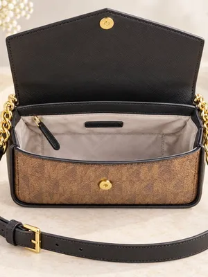Michael Kors Sylvia Small Logo Flap Crossbody Brown Black NWT thumbnail 5