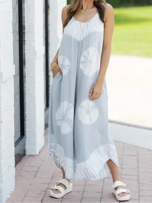 Three Birds Nest Cotton Light Grey Tie Dye Flowy Jumpsuit thumbnail 2