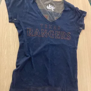 Texas Rangers T Shirt Medium Gray and Blue Sheer Burn Out Material Short Sleeve thumbnail 1
