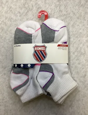 K-Swiss Womens 6 Pair Low Cut Athletic Performance Socks White Grey PK9303‎ thumbnail 1