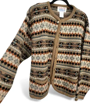 Tally-Ho Vintage L Aztec print cardigan wool blend Cardigan Knit 70's Womens thumbnail 1