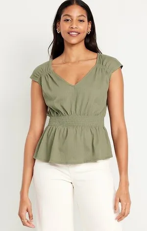OLD NAVY Olive Smocked Waist V-Neck Top Size XXL thumbnail 1