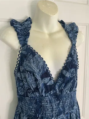 Elliatt Andros Dress Navy Floral Lace Trim Mini Dress cottagecore Medium New thumbnail 4