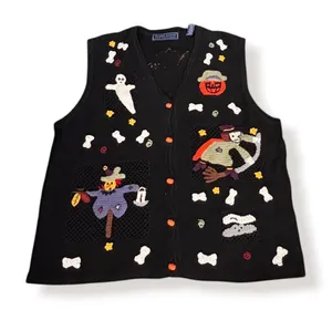 Vintage Karen Scott Halloween Sweater Vest Hand Embroidered Ghost Pumpkin Witch thumbnail 1