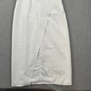 Keepsake the Label Ruffle Neck Midi Dress Women's Large White Crepe Slit Bride thumbnail 2
