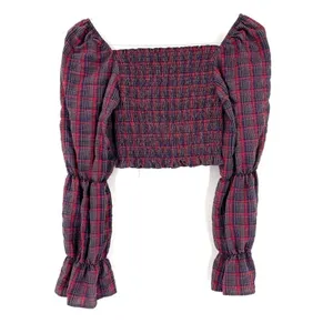 ZARA Plaid Cropped Grunge Punk Long Sleeve Blouse Top thumbnail 5