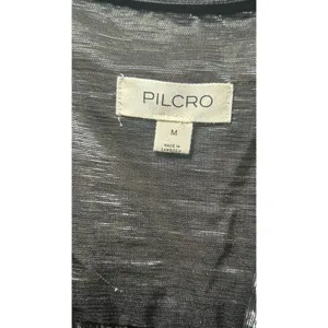 Pilcro Dress Tiered Shirtdress Medium Sheer Black Silver‎ Shimmer Long Sleeve thumbnail 3