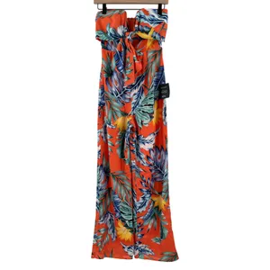 LULU'S Jumpsuit Extra Small Luxe Luau Orange Tropical Floral NWT Strapless Beach thumbnail 2