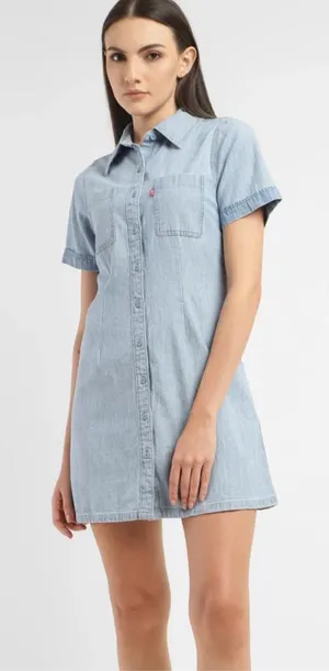 Levi's solid spread collar blue denim dress mini Size S #denim #western thumbnail 1