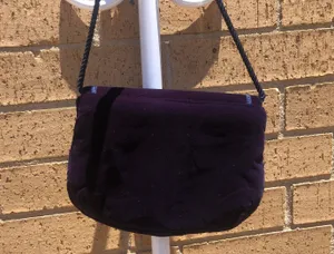Dark purple velvet crossbody shoulder purse bag clutch rope trim tassel and snap magnetic closure thumbnail 3