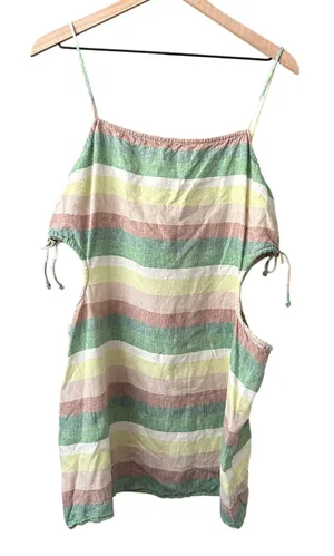 Aerie Linen Blend Multicolor Striped Side Cut Out Mini Dress XL thumbnail 1