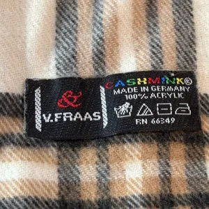 V. Fraas Cashmink Plaid Scarf Cream Tan Red Black Made in Germany‎ Unisex 64x12 thumbnail 2