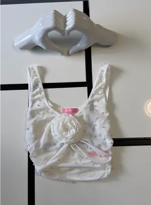 🎀 𝒿𝓊𝓈𝓉 𝒶𝓃 𝒶𝓃𝑔𝑒𝓁 🎀 Sugar Thrillz Pearl Mesh Top ✨ White thumbnail 14