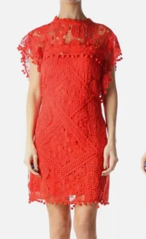 Tularosa revolve red lace pom pom shift mini dress women’s size small thumbnail 1