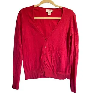 Ann Taylor LOFT Hot Pink Long Sleeve V-Neck Button Down Sweater Size Small thumbnail 1