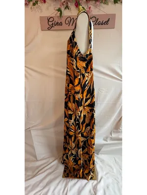 Vince Camuto Women's 2X Floral Maxi Dress Black Orange Brown Sleeveless thumbnail 5