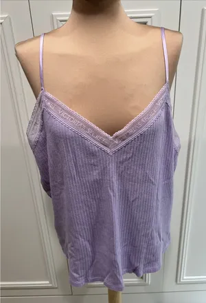 Victoria's Secret Lavender Rib Lace Trim Cami Top Coquette Lounge Sleep thumbnail 1