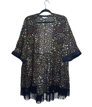 Maurices Black Multicolor Paisley Floral Print Fringe Hem Kimono thumbnail 2