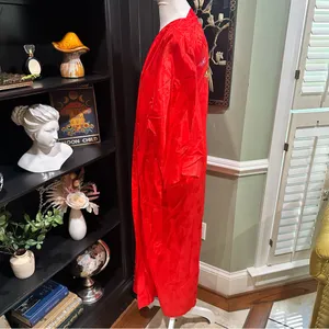 Vintage Golden Bee Red Embroidered Peacock Kimono Robe – Size M thumbnail 9