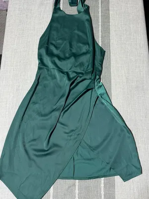 Half Island Womens Emerald Green Satin Halter Wrap Cocktail Dress Size‎ S thumbnail 1