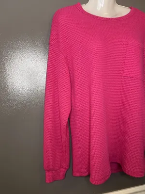 Dokotoo Sweater Womens Medium Pink Waffle Knit Long Sleeve Pocket Pullover thumbnail 3