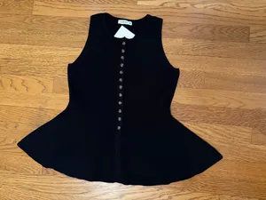 Sleeveless Peplum Top Black Sweater Button Detail size M thumbnail 5