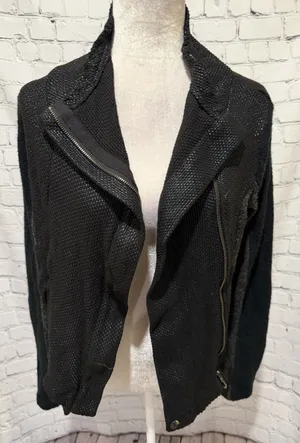 Miss Me Jacket Womens Small Black Gray Mixed Moto Asymmetric Zip Stretch Sweater thumbnail 1
