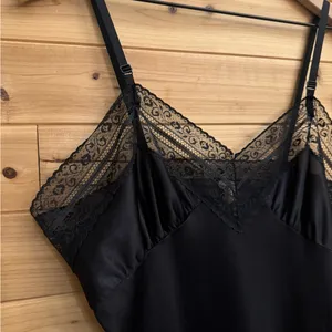 Vintage Small Black Geometric Floral Lace Trim Slip Dress Whimsigoth Fairycore thumbnail 4