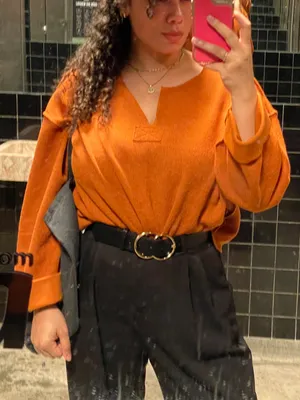 Urban Outfitters | Orange Knit Split-Neck Boxy Top thumbnail 2