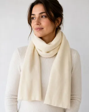 Women's Haberdashers Scarf Cream Angora Wool Blend Vintage 80s Fuzzy Soft Warm thumbnail 1