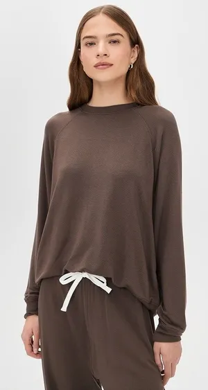 Splits59 Andie Oversized Soft Modal Fleece Sweatshirt Dark Chocolate Cozy Large thumbnail 1