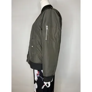 Olivia Grey Olive Green Bomber Jacket Womens Small Utility Flight Coat Ribbed S thumbnail 4