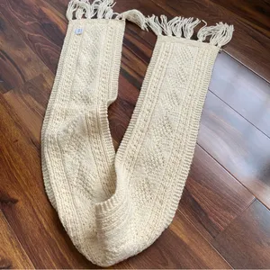 100% Merino Wool Aran Style Cable Knit Fringe Scarf Made in Ireland thumbnail 4