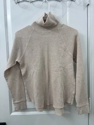 Everlane 100% organic cotton long sleeve turtleneck top waffle knit thermal thumbnail 1