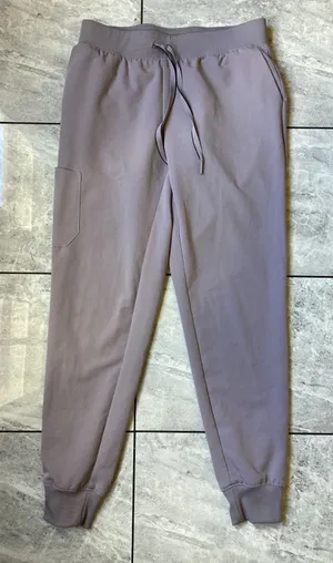 Jaanuu Womens Mauve Gray Scrub Jogger Pants Tapered Cuffs Size S thumbnail 1