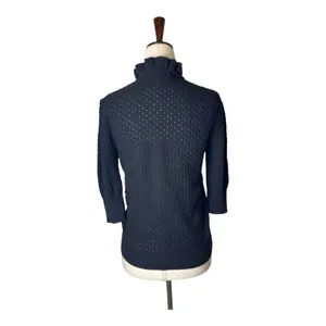 Ganni Sweater Women Small Black Linen Cotton Blend Textured Knit Ruffle Collar‎ thumbnail 2