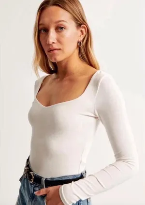 Abercrombie & Fitch Bodysuit Womens Small White Sweetheart Neck Long Sleeve NWT thumbnail 1