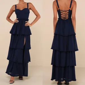 NWOT Lulus SZ Large Sophisticated Occasion Navy Blue Bustier Lace-Up Maxi Dress thumbnail 2