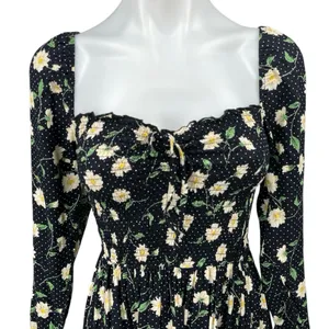 Asos Collusion Black Floral Dotted Long Sleeve Sweetheart Smocked Mini Dress 0 thumbnail 3