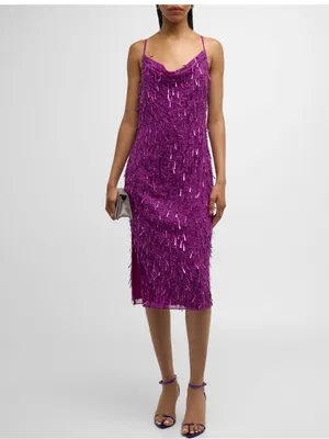 Liv foster party cocktail Fuchsia Sequin Fringe Slip Midi Dress thumbnail 11