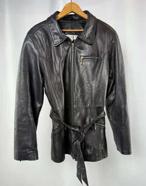 Vintage Valerie Stevens Lambskin Leather Belted Jacket‎ in Black Size Medium thumbnail 1