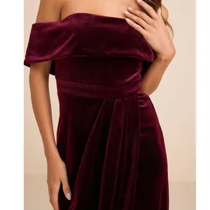 NEW Lulus I'm Enchanted Burgundy Velvet Off-the-Shoulder Tulip Dress Medium thumbnail 3