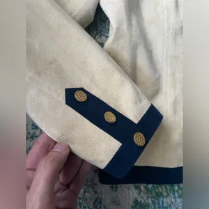 Vintage Ultrasuede military inspired tan blue blazer jacket, size 10. thumbnail 2