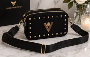 Valentino by Mario Valentino Black Studded V Logo Crossbody Bag thumbnail 1