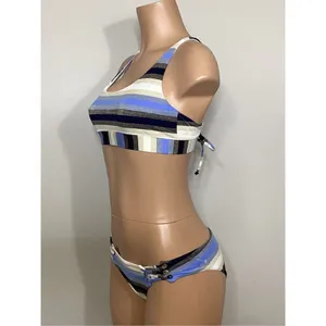 New. PILYQ blue stripe bikini set. L-top/S-bottom thumbnail 6