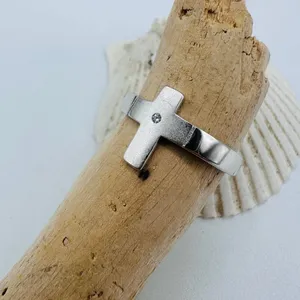 925 Sterling Silver Cross Ring, CZ Cross Ring thumbnail 5